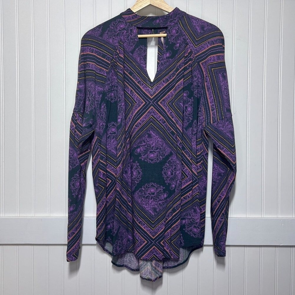 Free People Blouse Bohemian Festival Fairy Indie Long Sleeve Cut Out Flowy Jewel